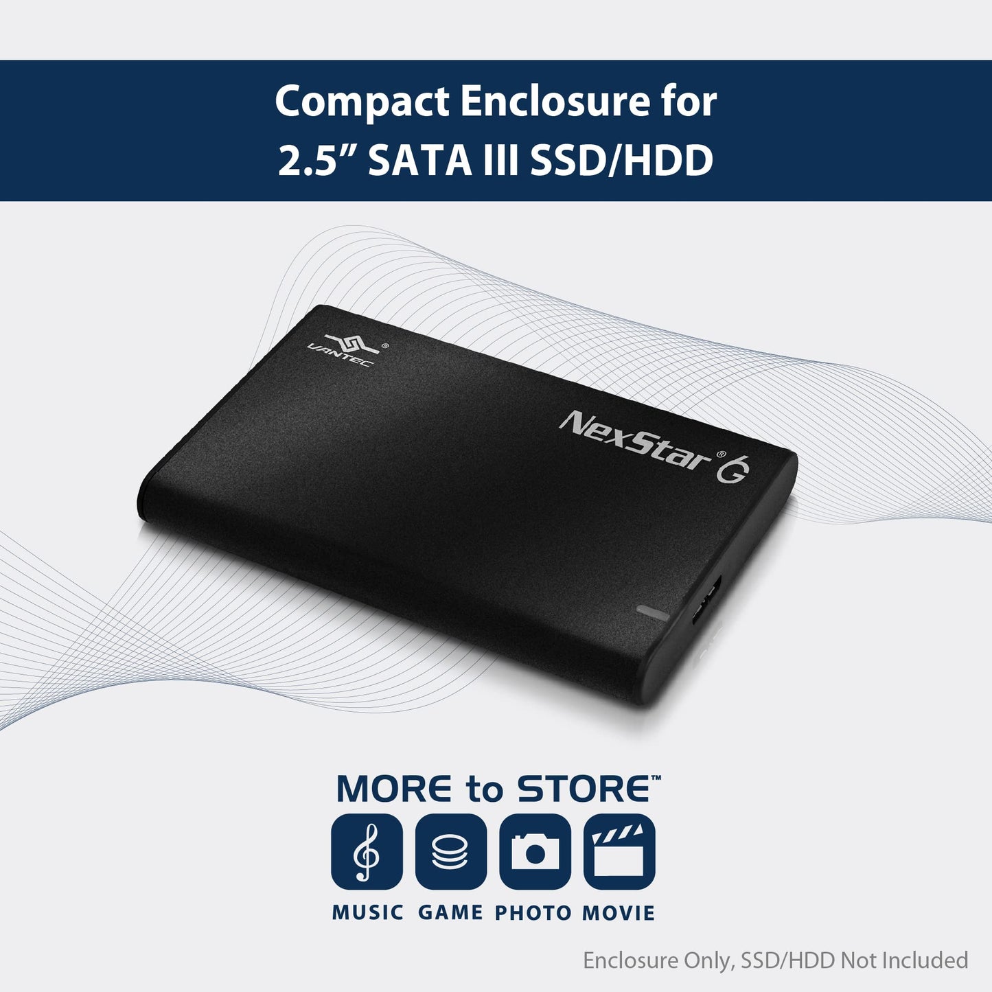 Vantec NexStar 6G, 2.5” SATA III to USB 3.2 Gen1 External SSD/HDD Enclosure, ID: Black (NST-268S3-BK)