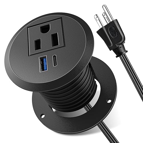 Desktop Power Grommet, 2inch Desktop Power Grommet Outlet, Recessed Power Strip Outlet with 1 USB and 1 Type-C, 20W PD Fast Charge for Desk, Kitchen