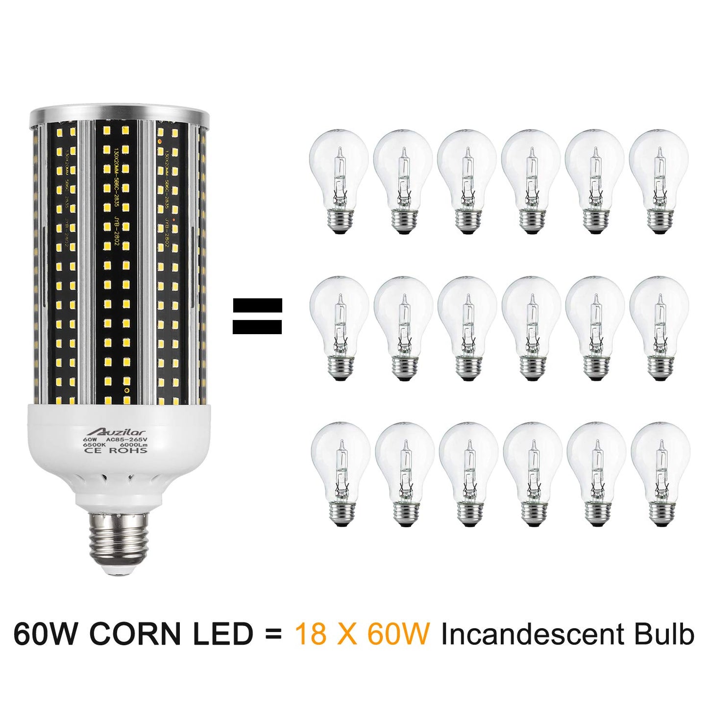2-Pack?500W Equivalent?LED Corn Light Bulb 6000 Lumen 6500K 60W Large Area Cool Daylight White E26/E27 Medium Base for Outdoor Indoor Garage Warehouse