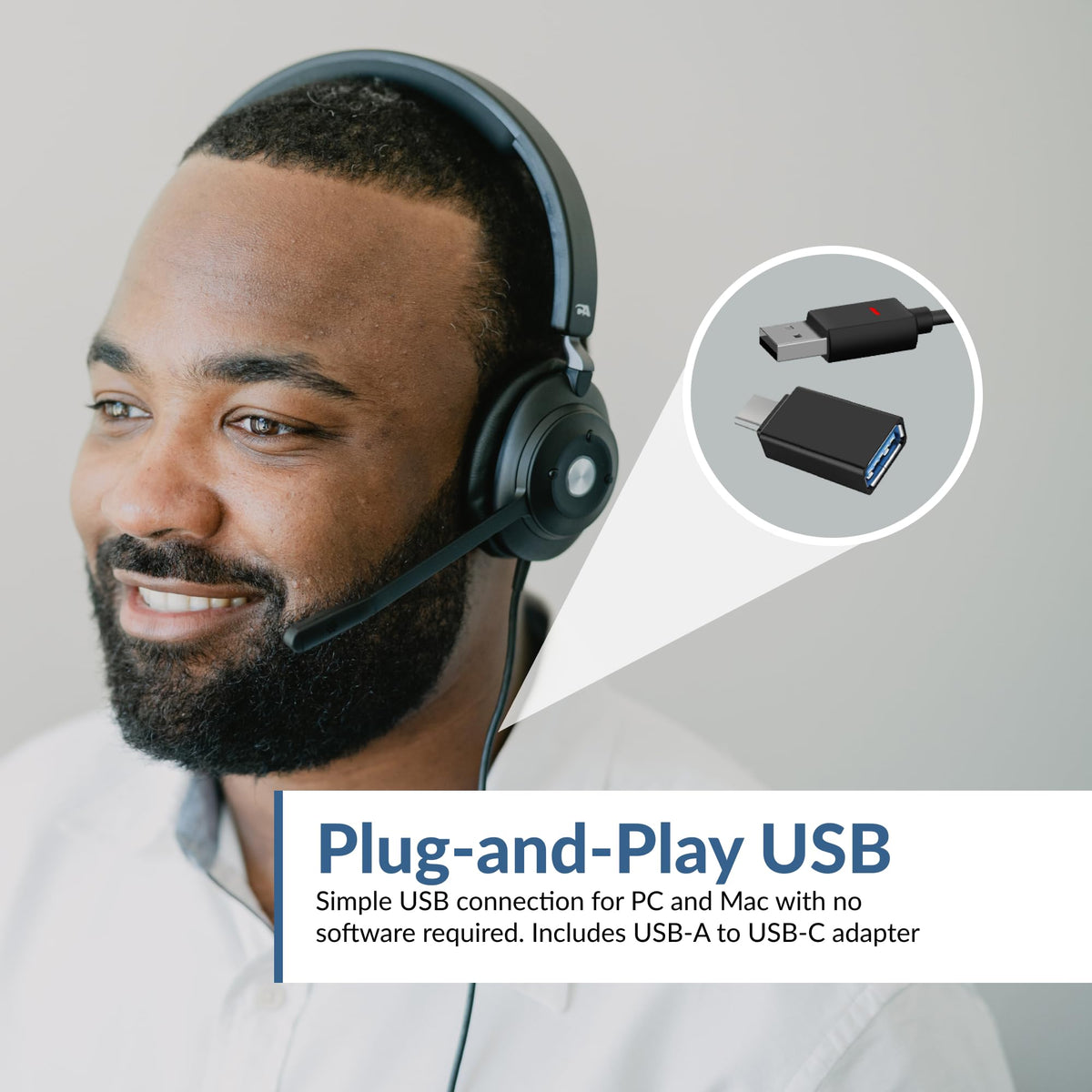 Cyber Acoustics HS-2000 USB Headset, UC Optimized, Earcup Controls