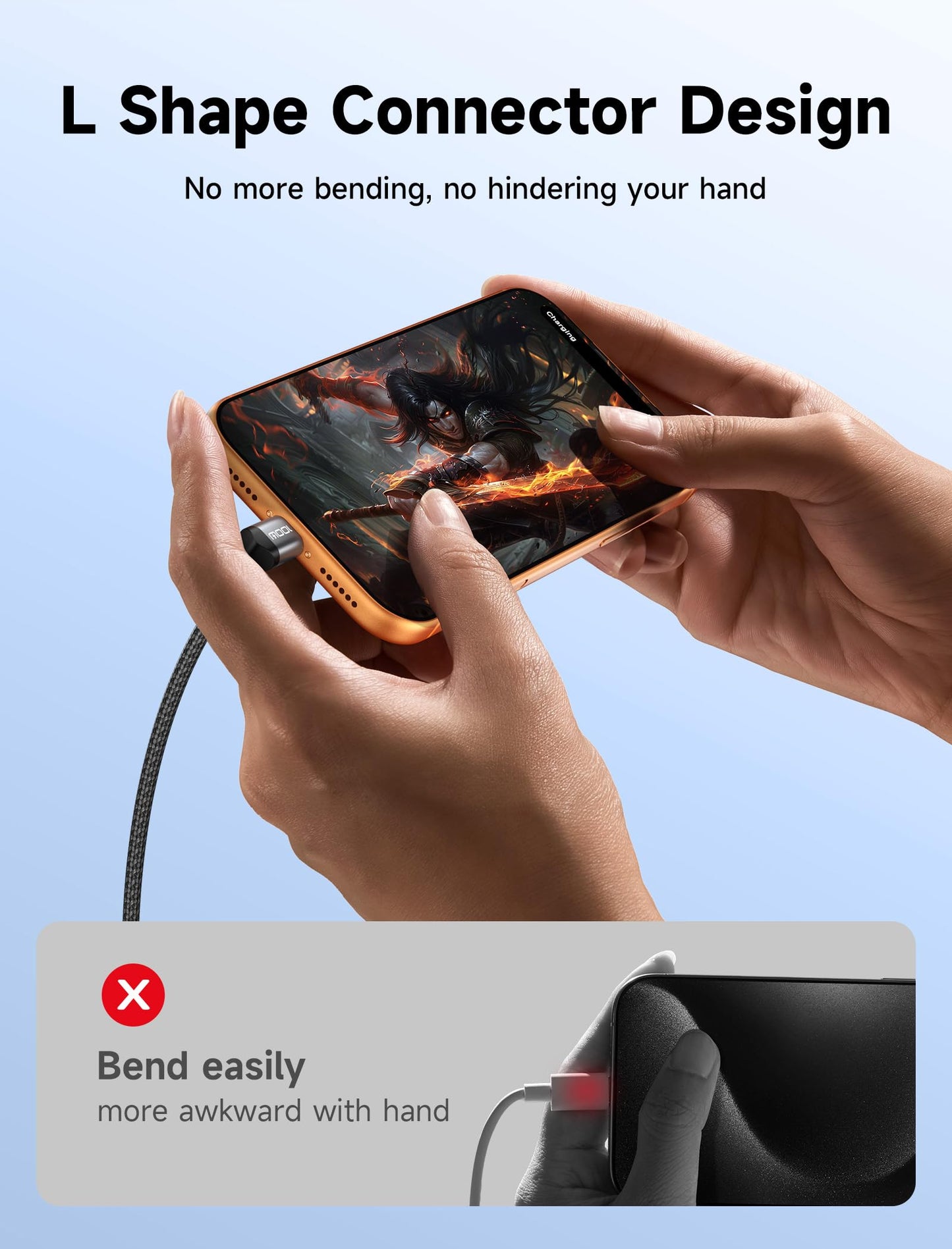 JSAUX USB C to USB C Cable 10FT, 100W Right Angle Fast Charging Cord for iPhone Air/iPhone 17/iPhone 17 Pro Max, Nintendo Switch 2, Steam Deck, ROG