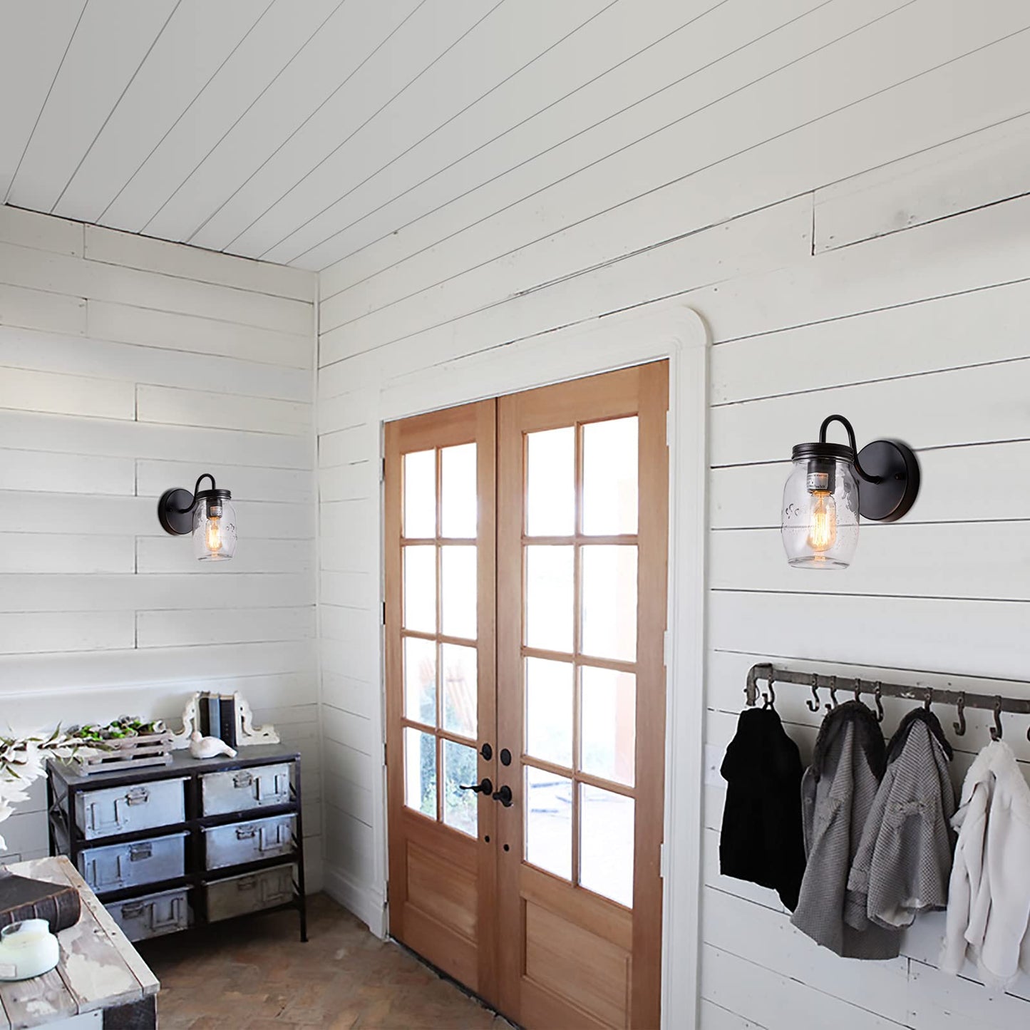 XIPUDA Sconces Wall Lighting, Retro Wall Sconces Set of Two, Black Vanity Lights Bathroom Sconces Wall Decor, Hallway Wall Sconces Farmhouse Wall Lamp