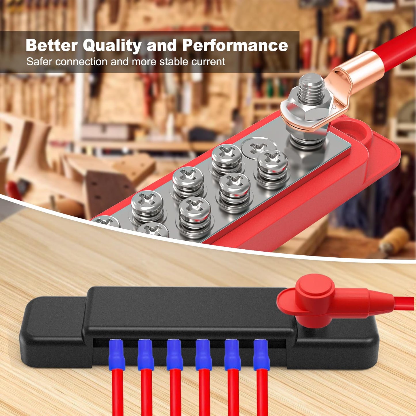 Buhobha 150A 12V/48V Heavy Duty Power Distribution Busbar - Bus Bar 12 Volt DC | 1/4" (M6) Main Stud + 20 M4 Terminals | Suitable