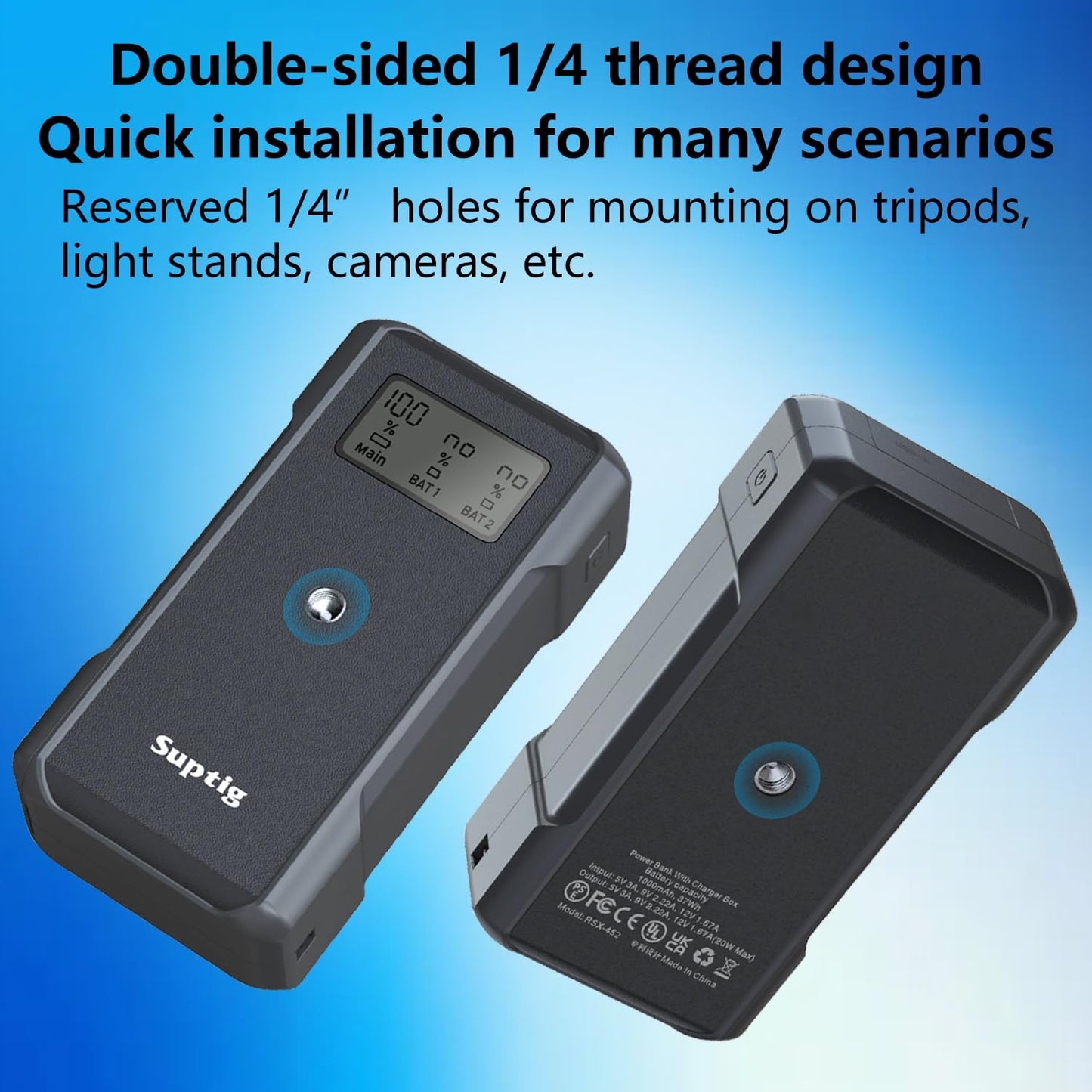 Suptig Power Bank with Battery Charger, 10,000mAh Battery Pack Charger Box for Gopro Hero 13