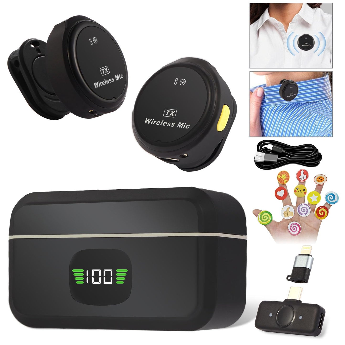 Gift Wireless Personal Lavalier Microphone with?Cultural Stickers?for Lightning iPhone 17/16/15/Android Noise Cancellation Omnidirectional Microphone