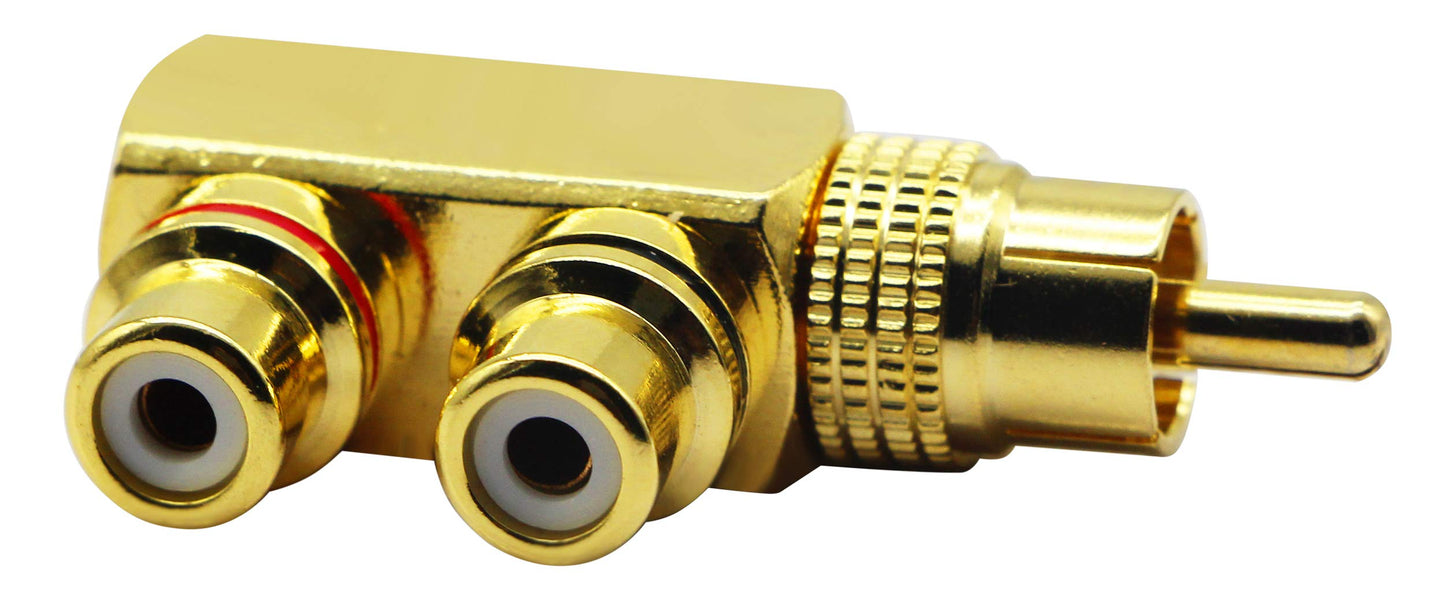 zdyCGTime RCA Splitter Adapter,90 Degree Right Angle RCA Male to 2 RCA Female Plug Audio Video Splitter Adapters Gold-Plated Metal Connector M/F(2