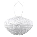 Allsop Soji Stella Crown Chantilly Lace Solar Lantern, 13" LED Outdoor Light, Handmade with Weather-Resistant UV Treated Fabric, Stainless Steel
