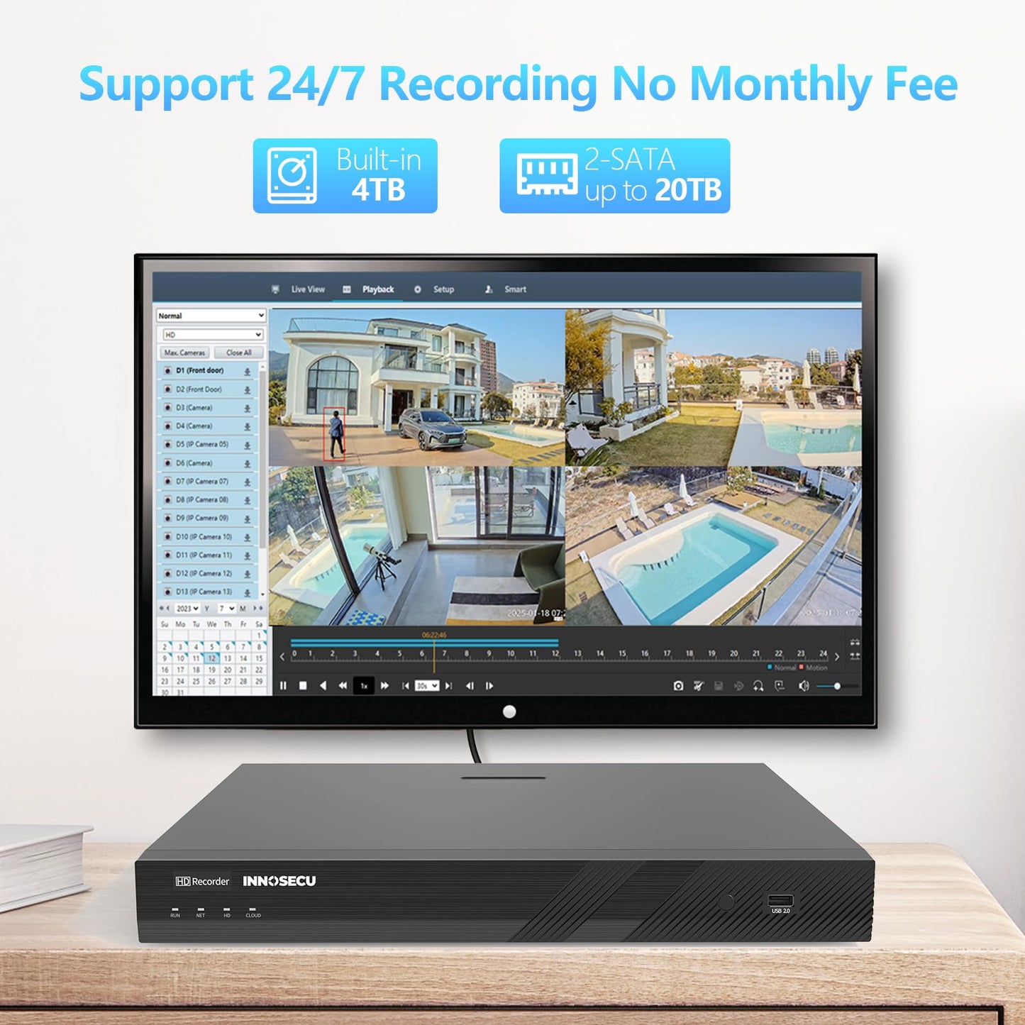INNOSECU 12MP 16 Channel AI NVR, Surveillance Video Recorder Works with 12MP/4K/8MP/5MP/4MP PoE Cameras,Face Detection, Human/Vehicle Detection