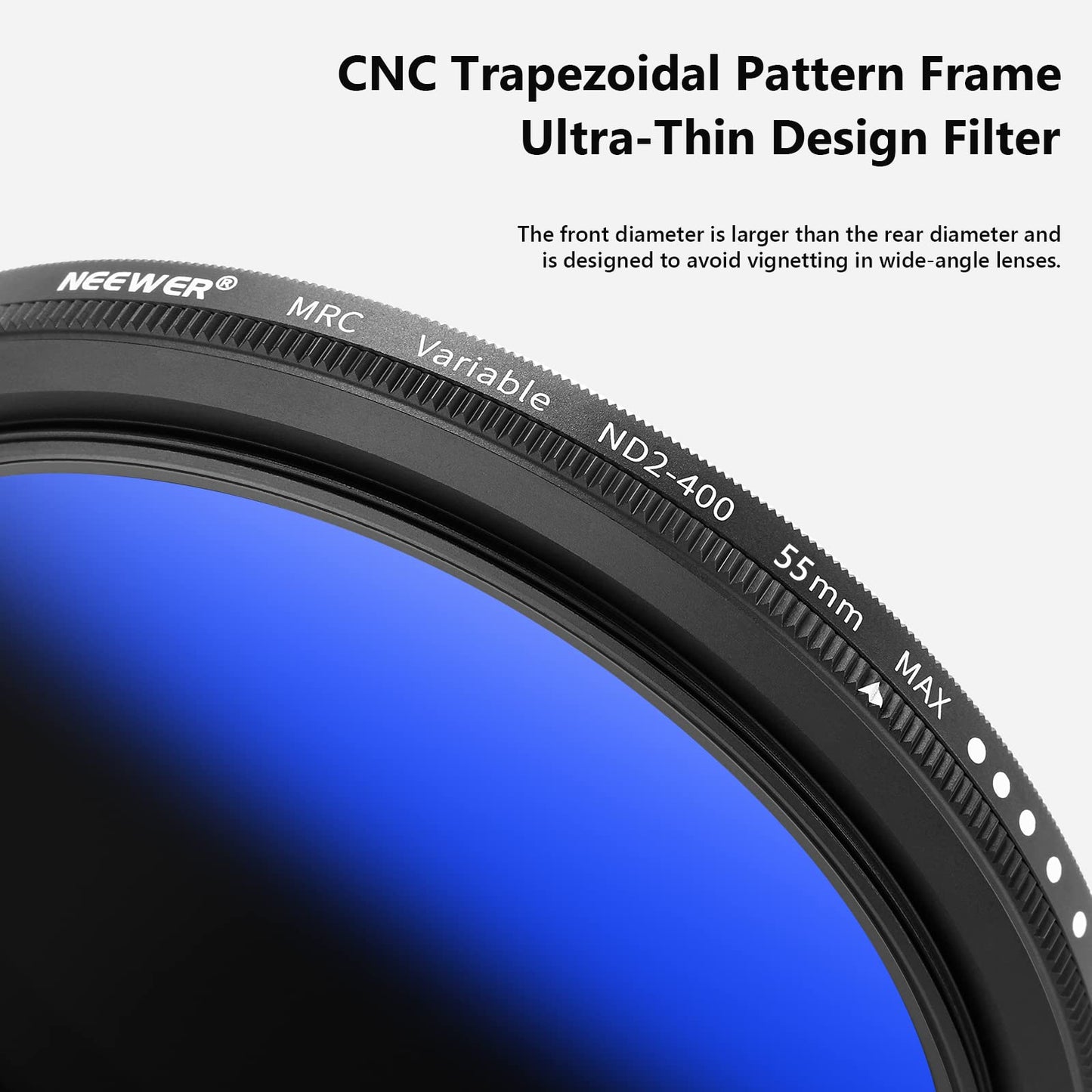 NEEWER 55mm Variable ND Filter ND2-ND400 (1-9 Stops), Neutral Density Filter, Multiple Coatings, Water and Scratch Resistant