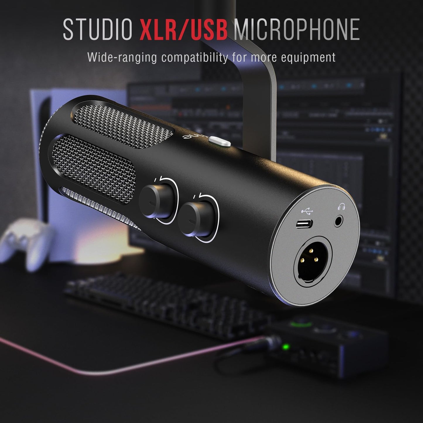 FIFINE XLR/USB Podcast Dynamic Microphone for Streaming, Studio XLR Microphone, PC Streamer Mic All Metal with Mute Button, Headphone Jack, for Vocal