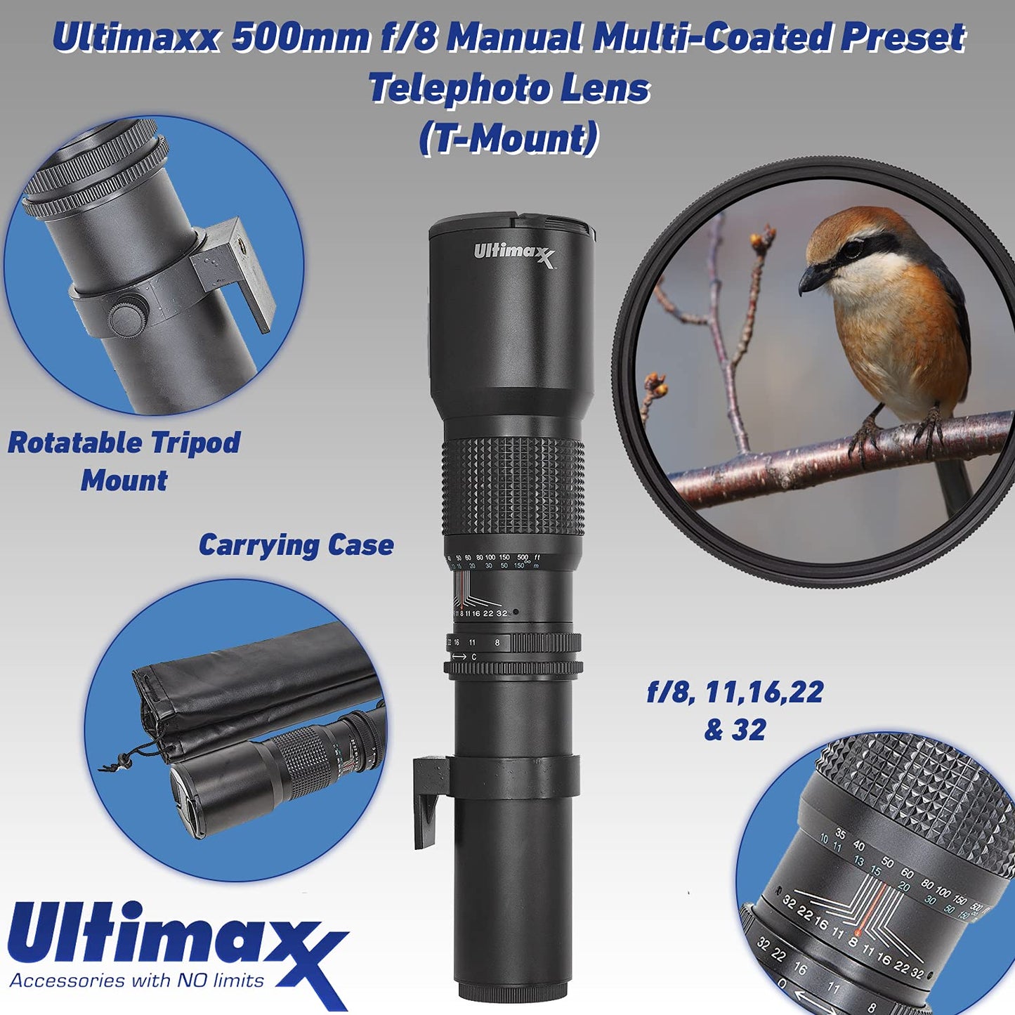 Ultimaxx 500mm f/8 Preset Telephoto Lens for Nikon Z7, Z7 II, Z6, Z6 II, Z5, Z50 Mirrorless Cameras & Other Z-Mount Cameras with Basic Accessory