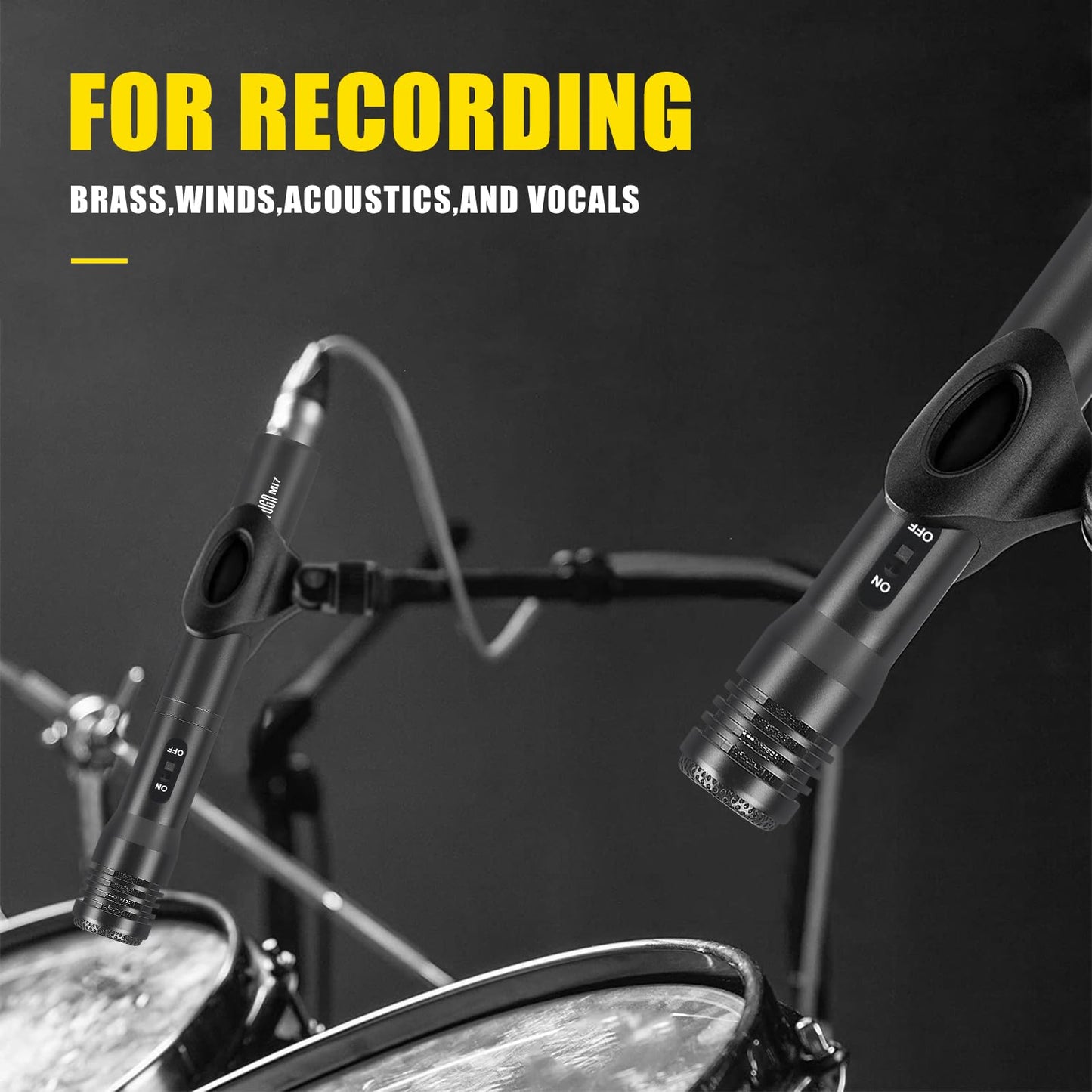 XTUGA 7-Piece Drum Microphone Kit,Wired Dynamic Drum Mic Kit - Metal Kick Bass Drum,Tom/Snare & Cymbals Microphone with Thread Clip-On for Stage