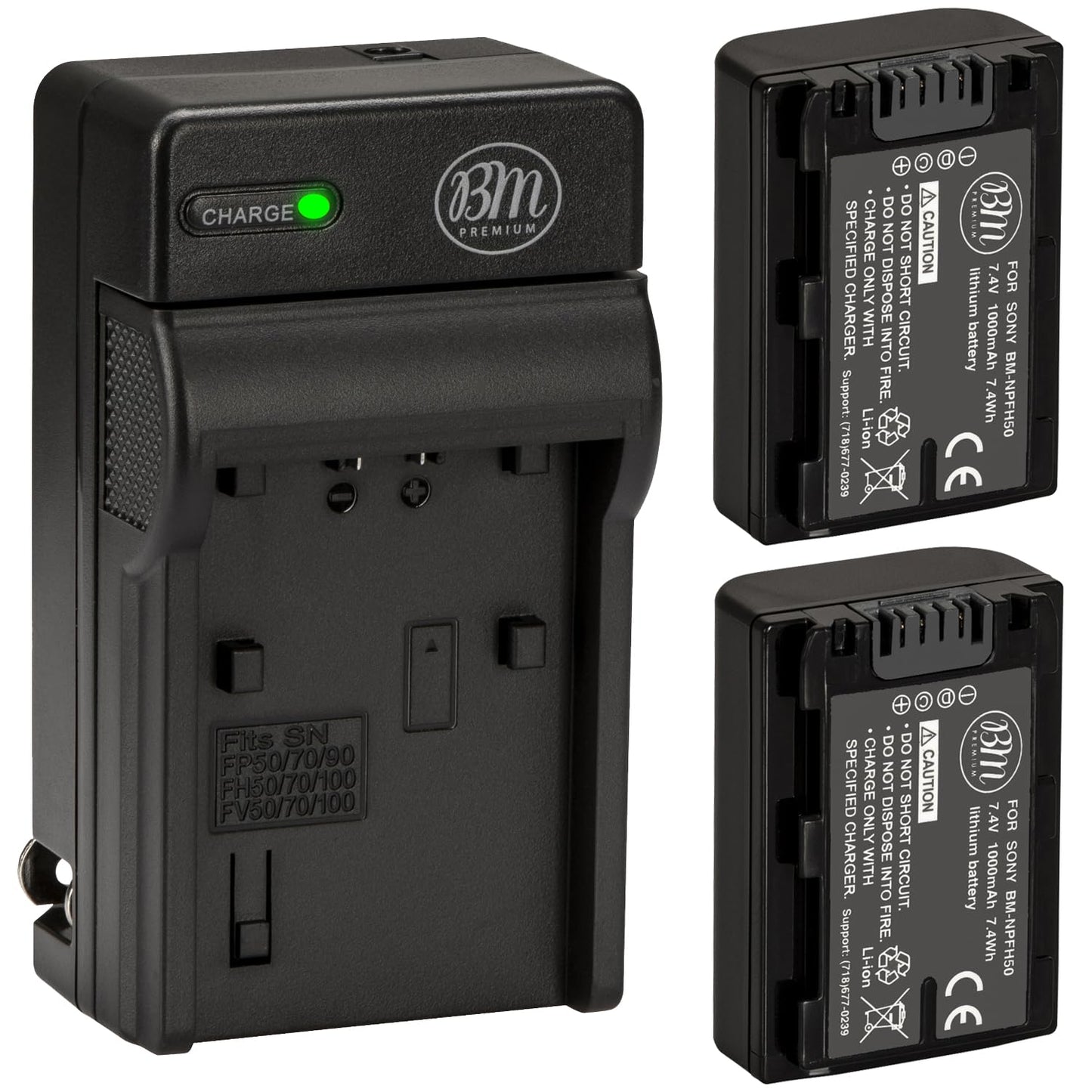 BM Premium 2-Pack of NP-FH50 Batteries and Battery Charger for Sony CyberShot DSC-HX100V DSC-HX200V Digital Camera