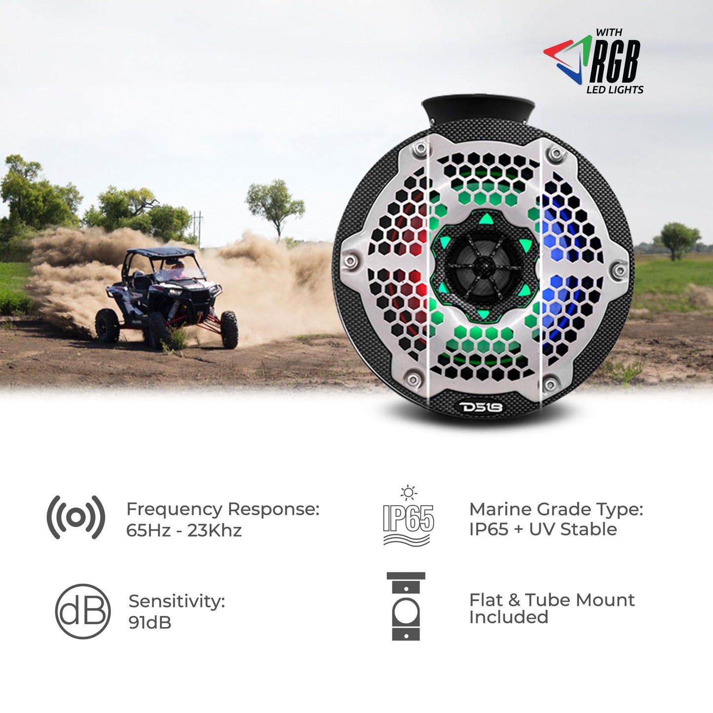 DS18 NXL-PS6R 2-Way Wakeboard Tower Speakers with Integrated RGB Lights - 300 MAX - Perfect for Jet Skies, Ideal for ATV, UTV, Jeep, Side by Side
