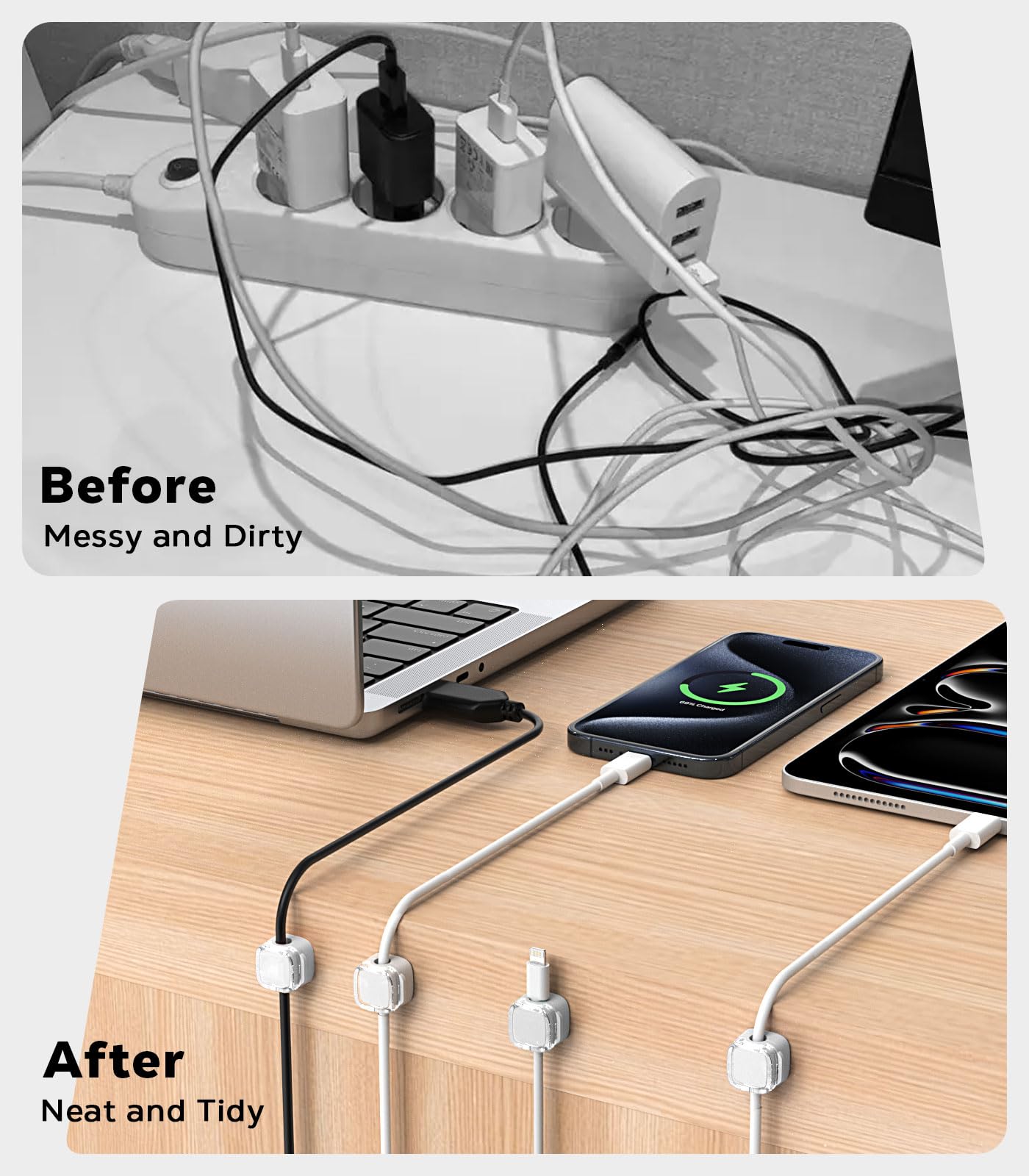 MoKo 6 Pack Magnetic Cable Clips, Under Desk Cable Management, Adhesive Magnetic Cord Holder, Magnetic Cord Organizer Wire Holder Keeper Organizer