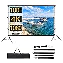 Projector Screen with Stand, Towallmark 100 inch Portable Projection Screen, 16:9 4K HD Rear & Front Projections Movies Screen with Carry Bag,