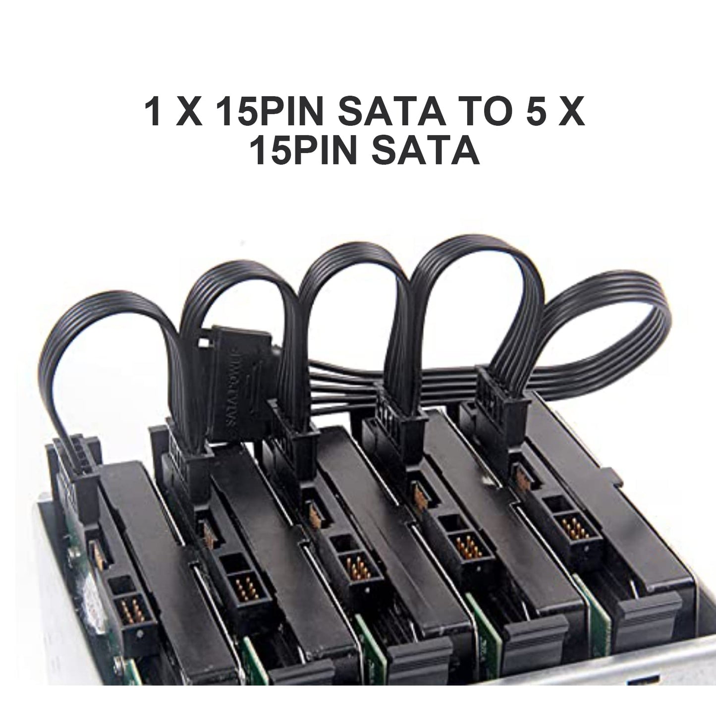 YSIUENG 2-Pack 15Pin SATA to 5 SATA Power Extension Cables Splitter for HDD/SSD - 21 Inches