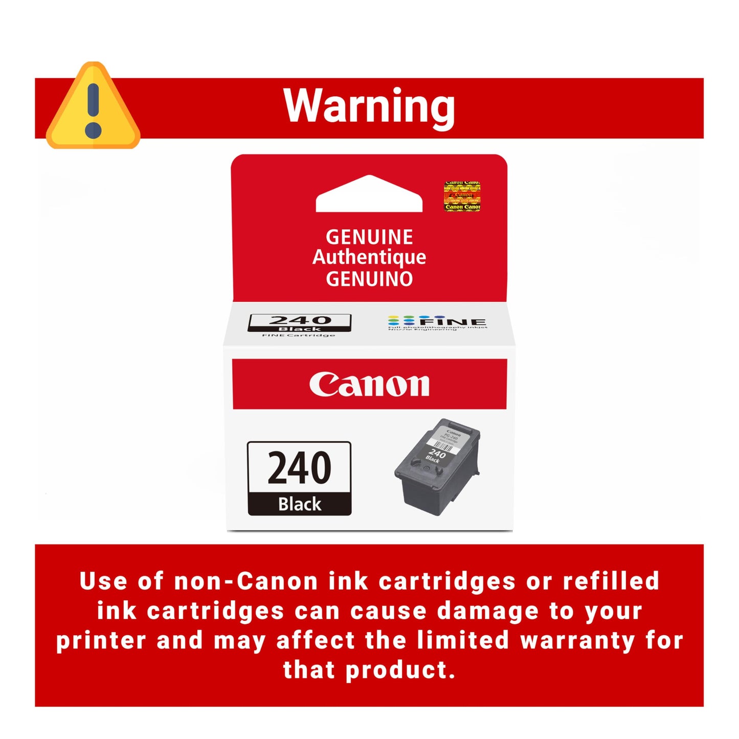 Canon PG-240 Genuine Black Ink Cartridge, Compatible with MG2120/3120/4120, MX512/432/472/372/392/522/532/452, MG2220/3220/4220/3520/3620, TS5120