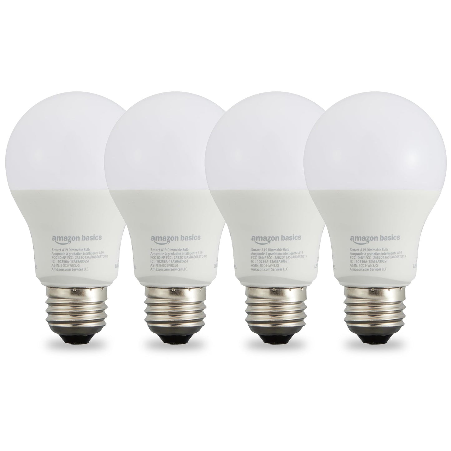 Amazon Basics Smart A19 LED Light Bulb, Dimmable Soft White (2700K), 9W (60W Equivalent), 800LM, Energy Efficient, Works with Alexa Only, 2.4 GHz