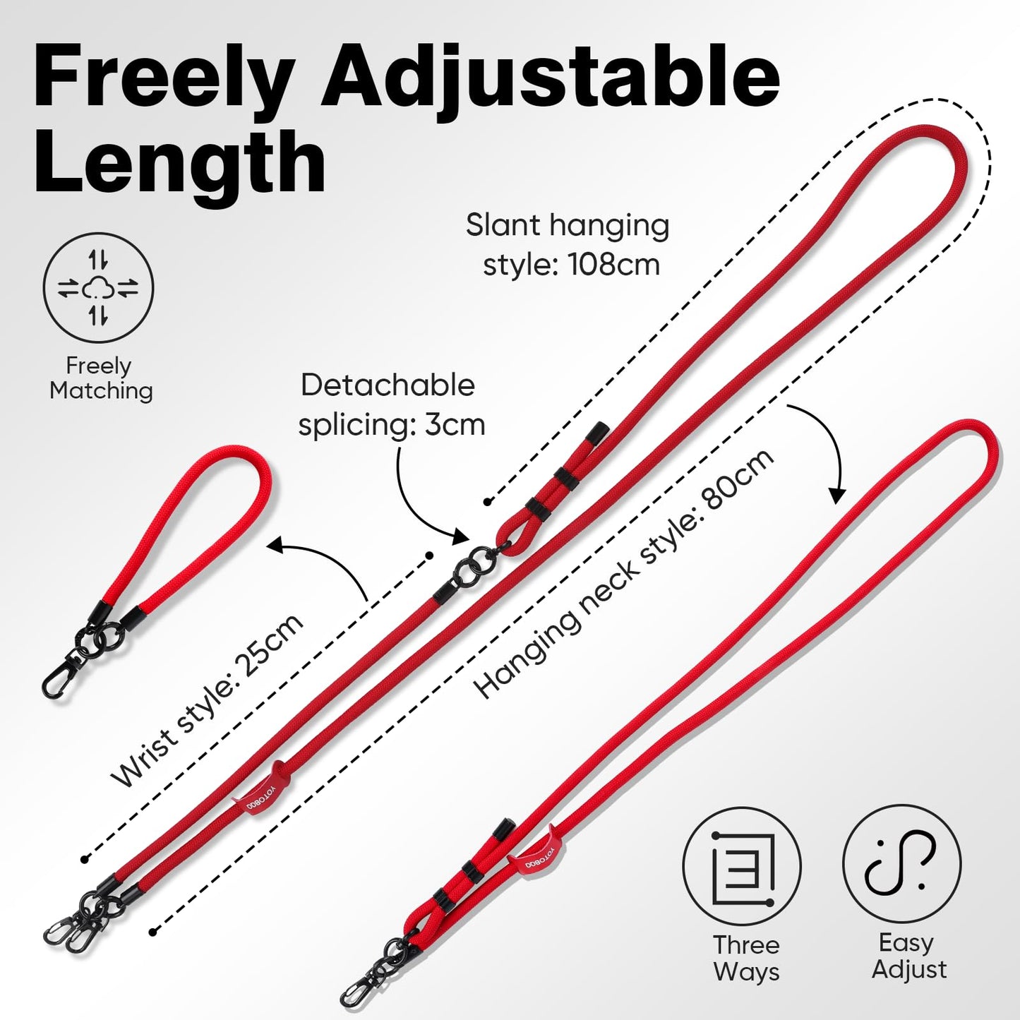 YOTOBQQ Phone Lanyard, Adjustable Wrist Strap, 2 Pads, Anti Theft Lanyard Crossbody, Multifunctional Cell Phone Neck Strap (Red)