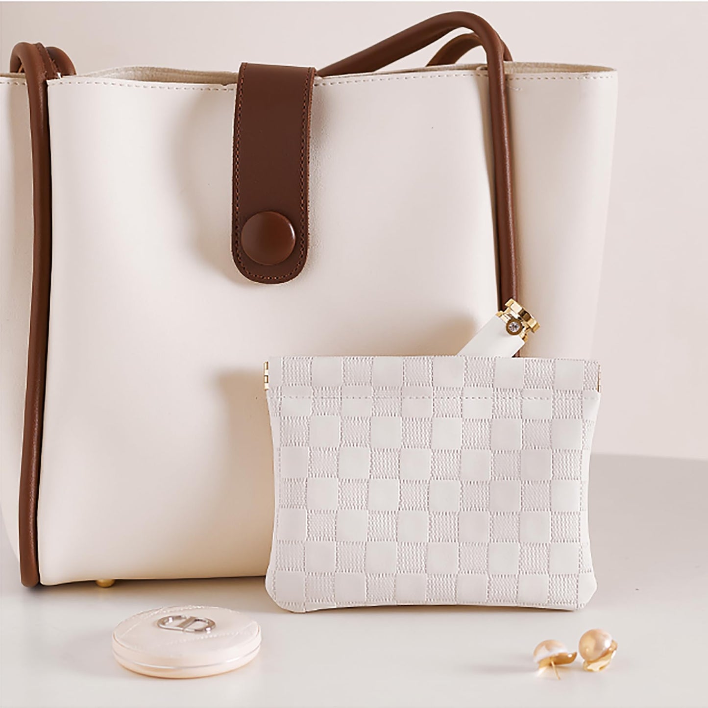 HIGH FIT Leather Pocket Cosmetic Bag – Small Self-Closing Makeup Pouch for Women, Coin Purse, Lipstick & Travel Accessories Organizer