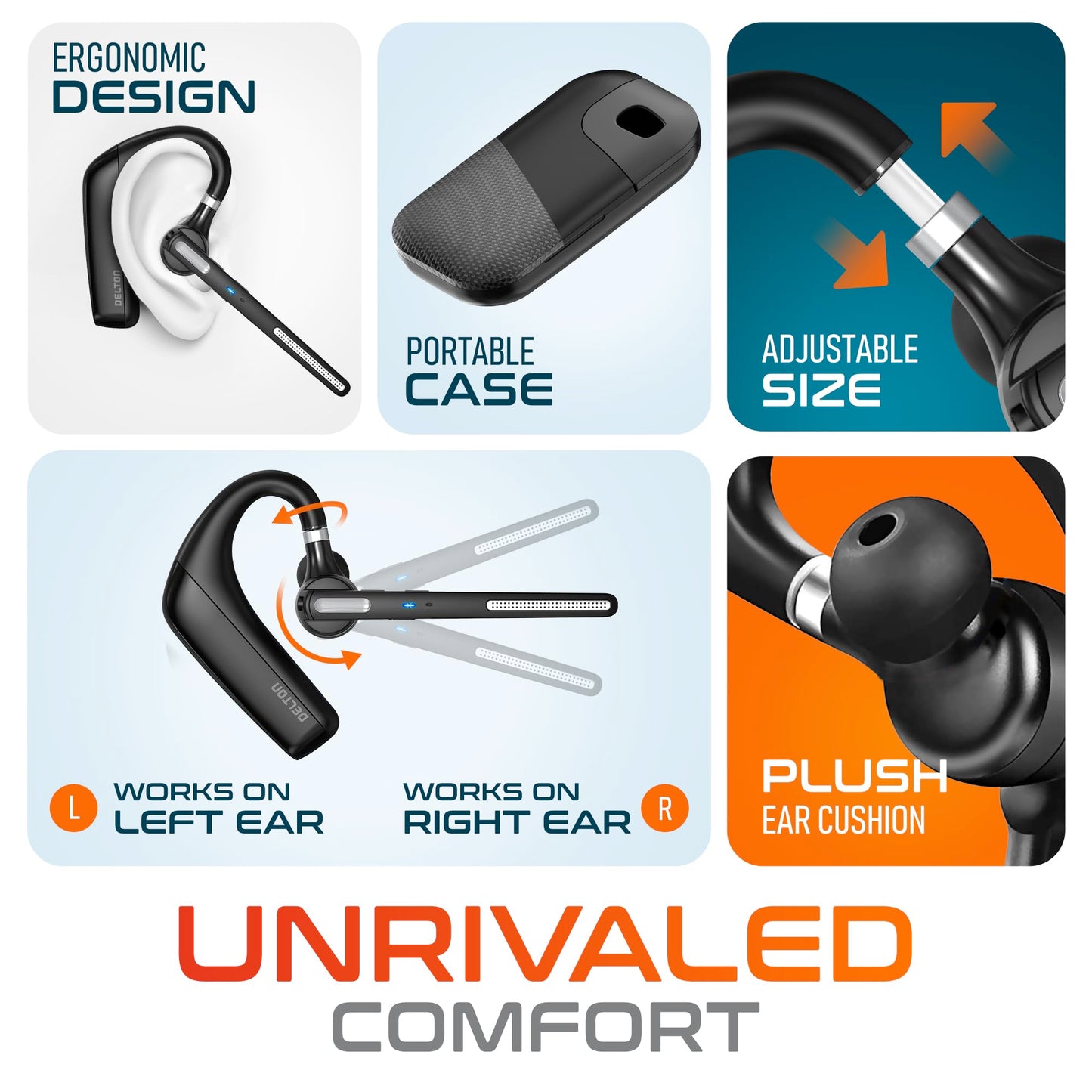 Ultralight Bluetooth Headset with Noise Cancelling Microphone, Bluetooth Earpiece with Carrying Case, Wireless Headset for PC/Laptop, Compatible