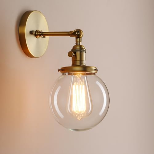 Pathson Industrial Vintage Wall Lamp Dia 5.9" with Round Clear Glass Globe Shade Loft Simple Home Design Wall Light Fixture Wall Mount Light Sconces