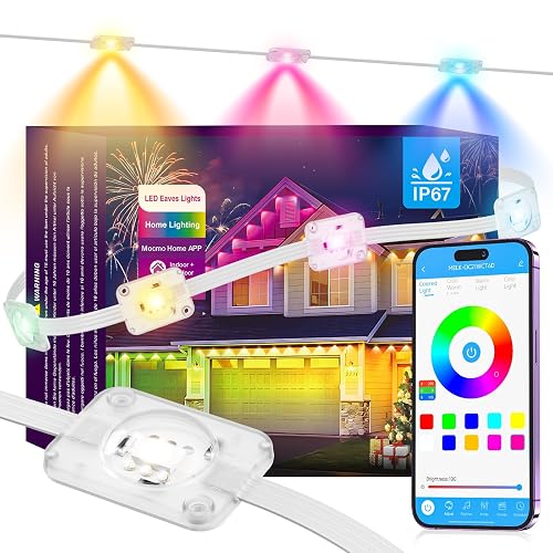 Clownya Permanent Outdoor Lights, Smart Outdoor LED String Lights,Christmas Lights RGB Color Changing,Scene Modes, IP67 Waterproof, App