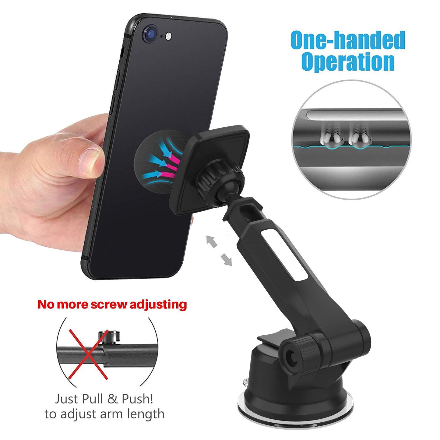 WixGear Universal Magnetic Car Mount Holder, Windshield Mount and Dashboard Mount Holder for Cell Phones and Tablets with Long Arm - (New Version
