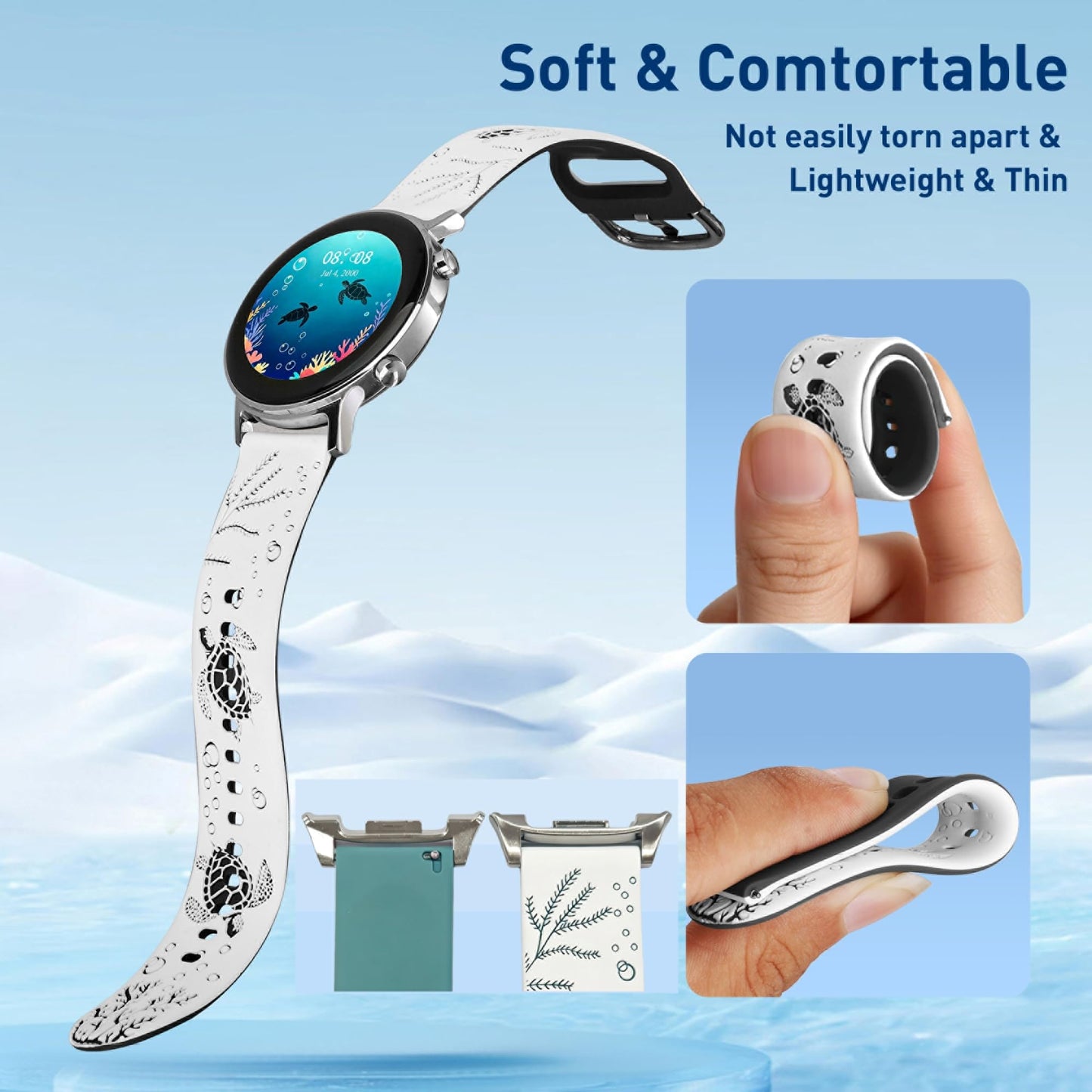 HMFCBFSS Engraved Seaturtle Soft Band for Samsung Galaxy Watch 9/8-44/40mm