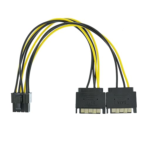 YiKaiEn Dual SATA to 8 Pin (6+2 Pin) Video Card GPU Power Supply Cable 8.6inch 22cm (1 Pack)