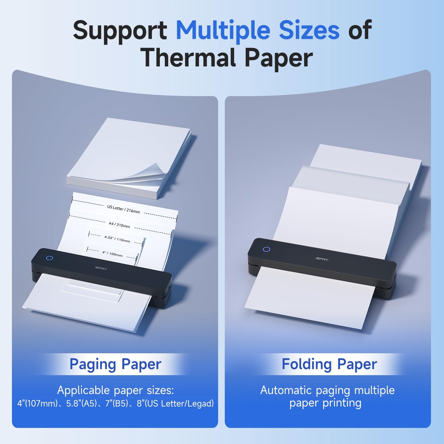 iDPRT Portable Thermal Printer, MT610 Pro Wireless for Travel, 300 DPI Bluetooth Inkless Printer Support 8.5" X 11" US Letter Thermal Paper for Home