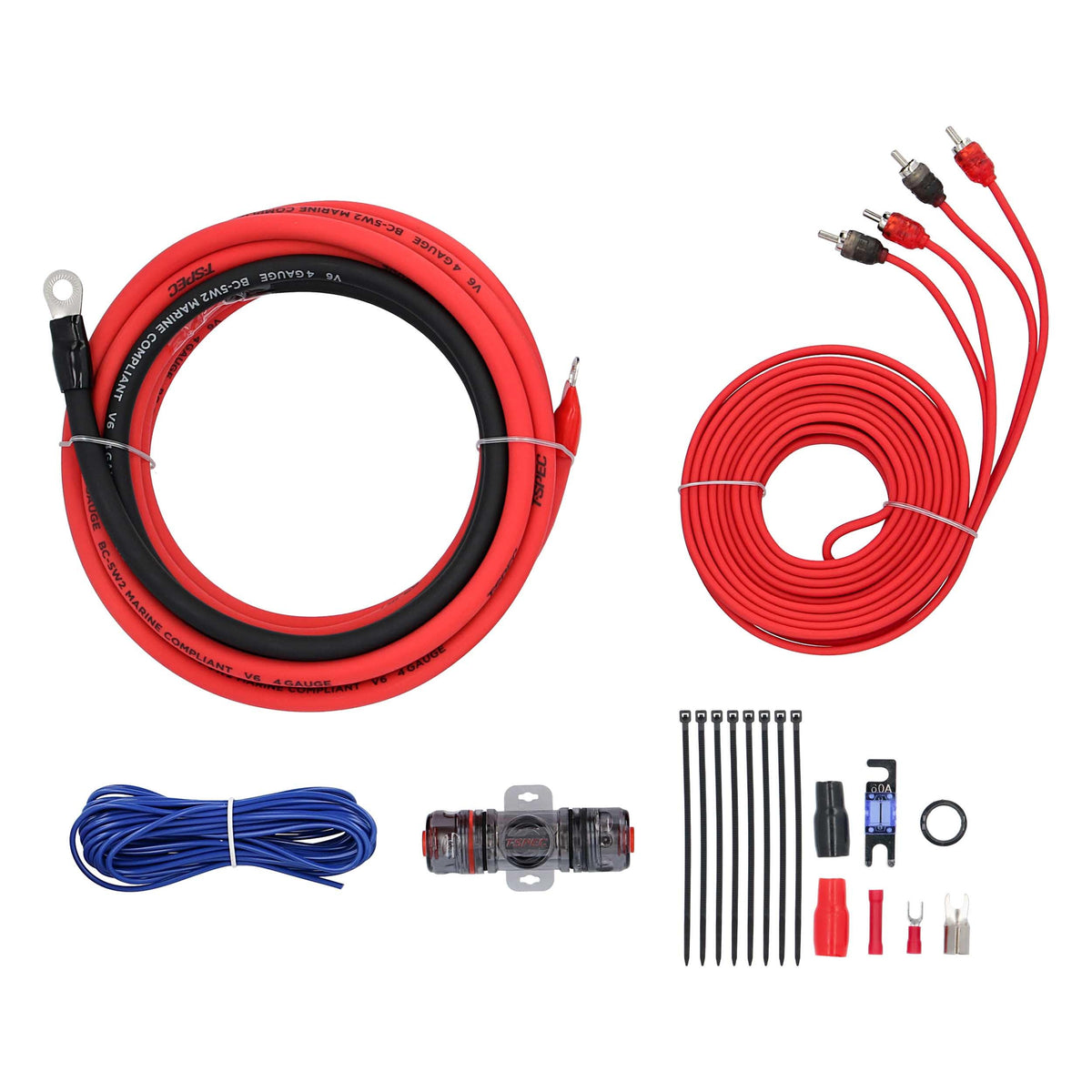 T-Spec V6-RAK4 v6 Series 4-Gauge 1,000-Watt Amp Installation Kit with RCA Cables
