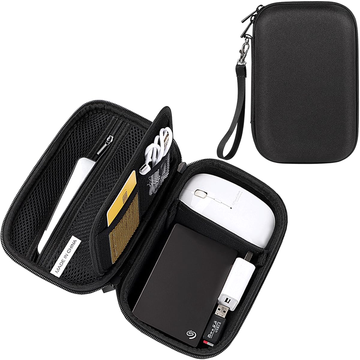 CAAORDKSO External Hard Drive Case, Shockproof Hard EVA Carrying Case Electronics Organizer Travel Case for Hard Drive, Charger, Laptop Mouse, Power
