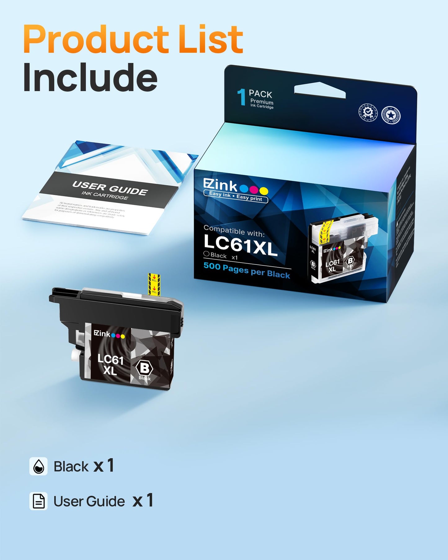 E-Z Ink Compatible Ink Cartridge Replacement for Brother LC61XL LC61 to use with MFC-490CW MFC-495CW MFC-6490CW MFC-6890CDW Printer (1 Black)