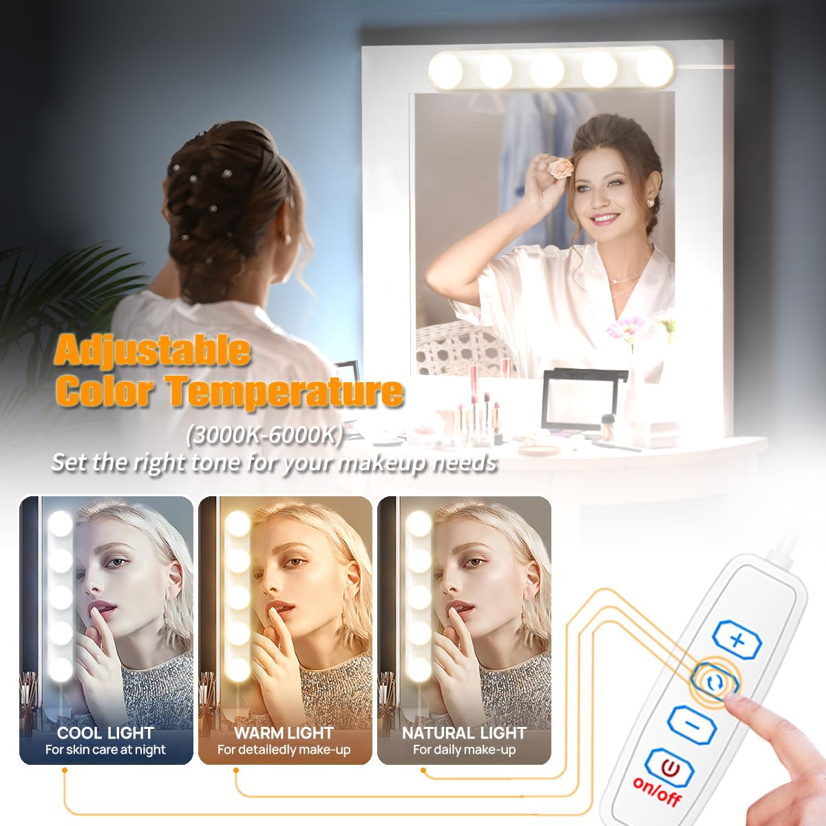 Makeup Light,Portable Led Vanity Lights with 3 Colors Lighting Mode Adjustable & Dimmable for Vanity Table Dressing Room Mirror