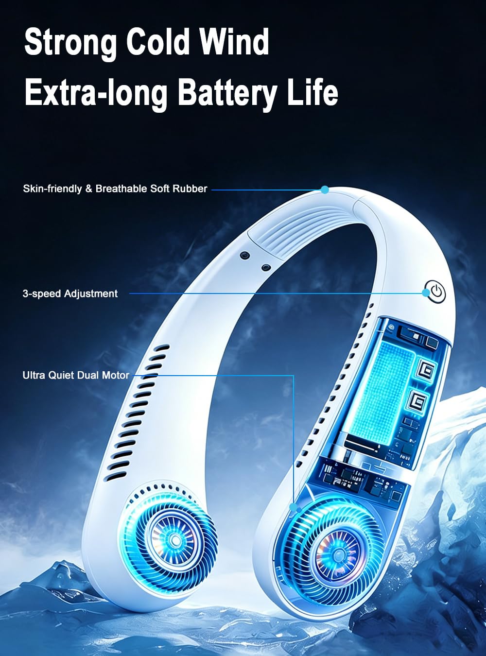 Jorxentia Portable Neck Fan USB Rechargeable - 3 Speeds Hanging Fan
