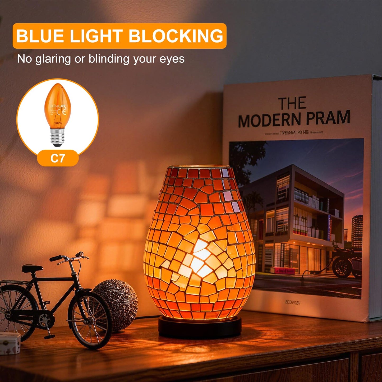 KINUR C7 LED Bulbs, led Night Light Bulb E12 Candelabra Base Amber 2200K, 1 Watt Equivalent 10W Incandescent Bulb, Salt Lamp and Window Candles