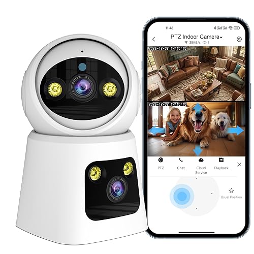 Kinnkall 4MP Dual Lens Indoor Security Camera, 360° Pan/Tilt Baby & Pet Monitor, 2.4G/5G WiFi, Motion Tracking, 24/7 Cloud/SD, 2-Way Audio, Works