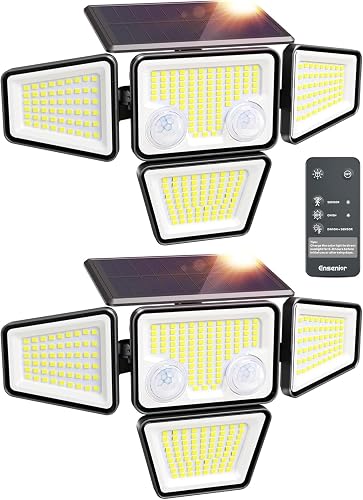 Ensenior Motion Sensor Outdoor Solar Lights,4-Head Security Flood Lights,2P