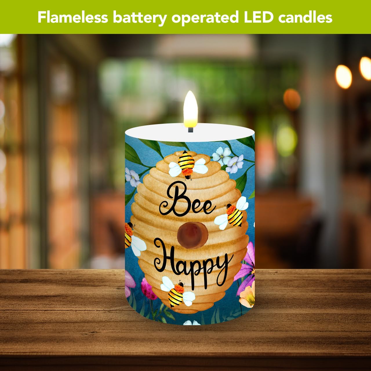 Briarwood Lane Spring Flameless Candle 6x3 Happy Beehive Flameless Candle with Timer for Spring