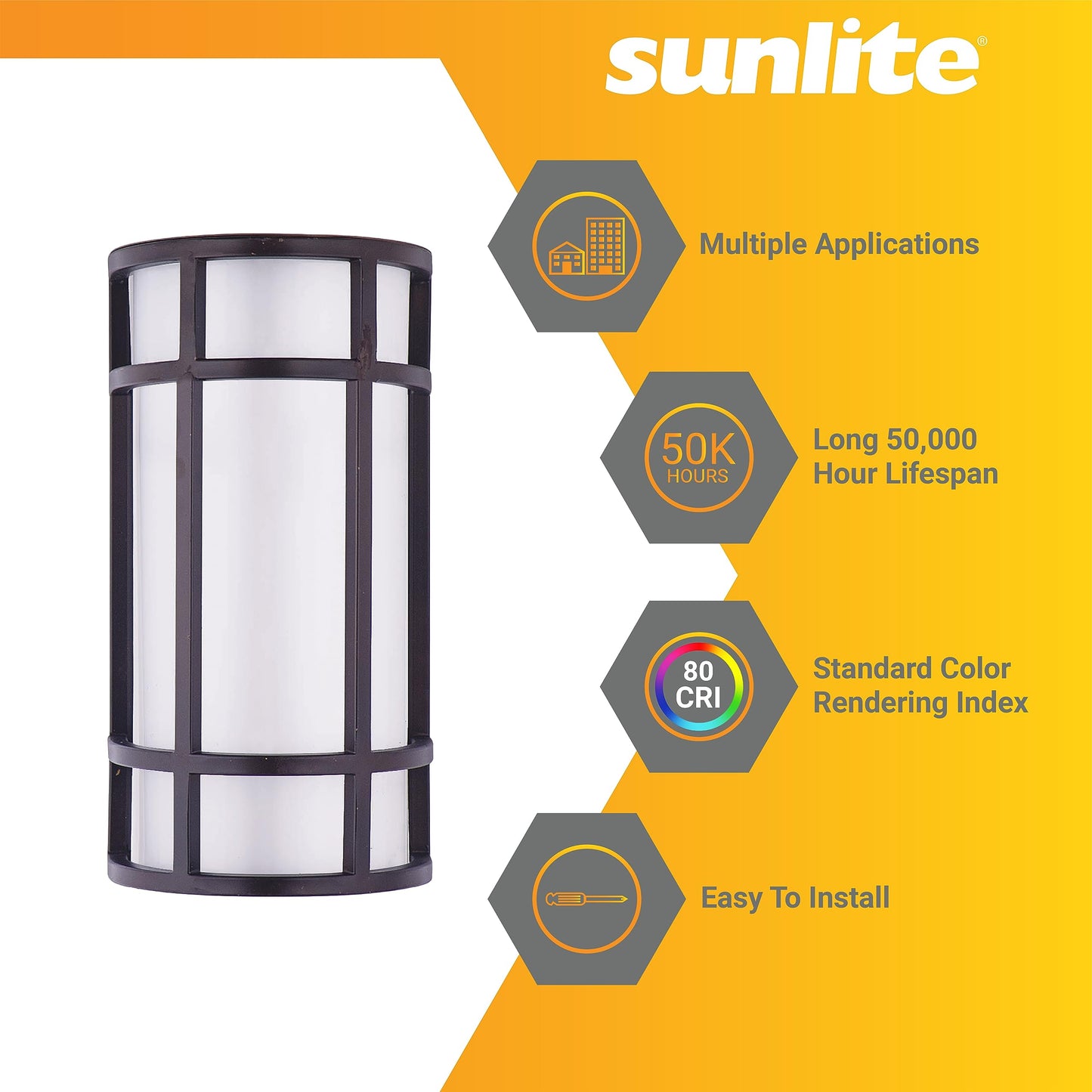 Sunlite 81434 12” LED Outdoor Mission Style Light Fixture, Half Cylinder Wall Sconce, Selectable 3 CCT 3000K-5000K, 15 Watts, 800 Lumens