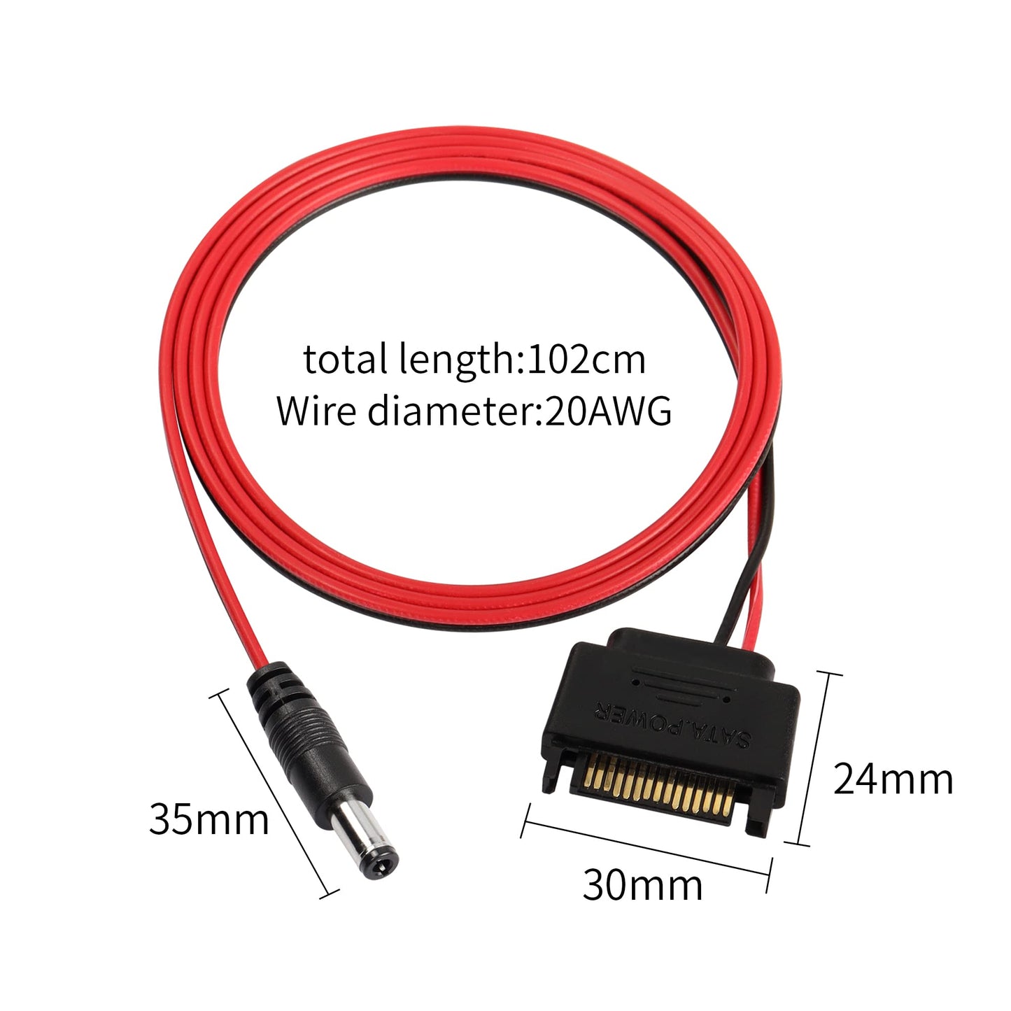 QIANRENON SATA Male to DC5.5 * 2.5 Male Power Cable, 12V5A 15 pin SATA to DC5525 Connectors Cable, 100 cm (39.4 inches), 2 PACS