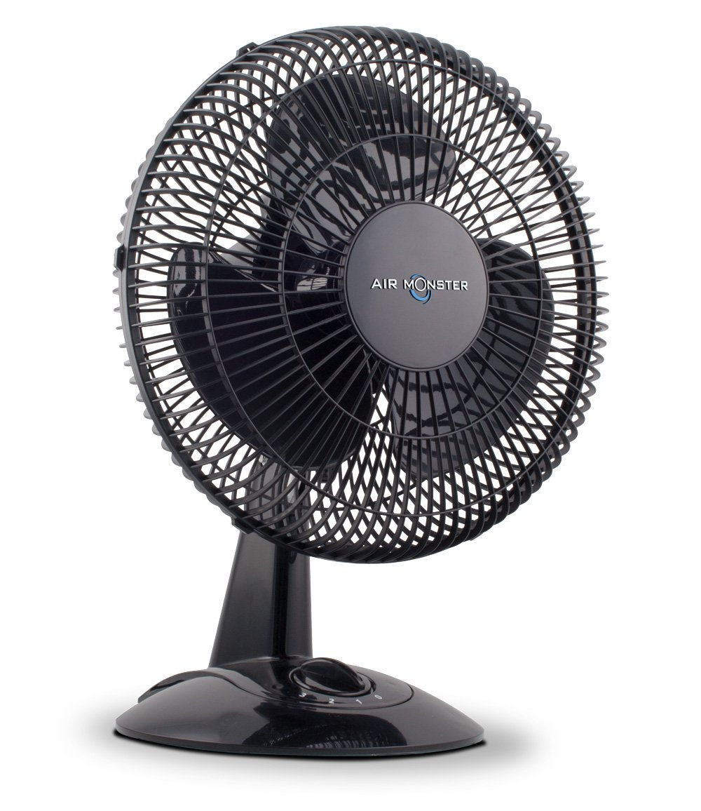 Air Monster Desk Fan - 12 Inch | Quiet Desk Fan with 90 Degree Oscillation, Plastic Grill, 3 Speed Settings, Adjustable Tilt - ETL Listed, Black