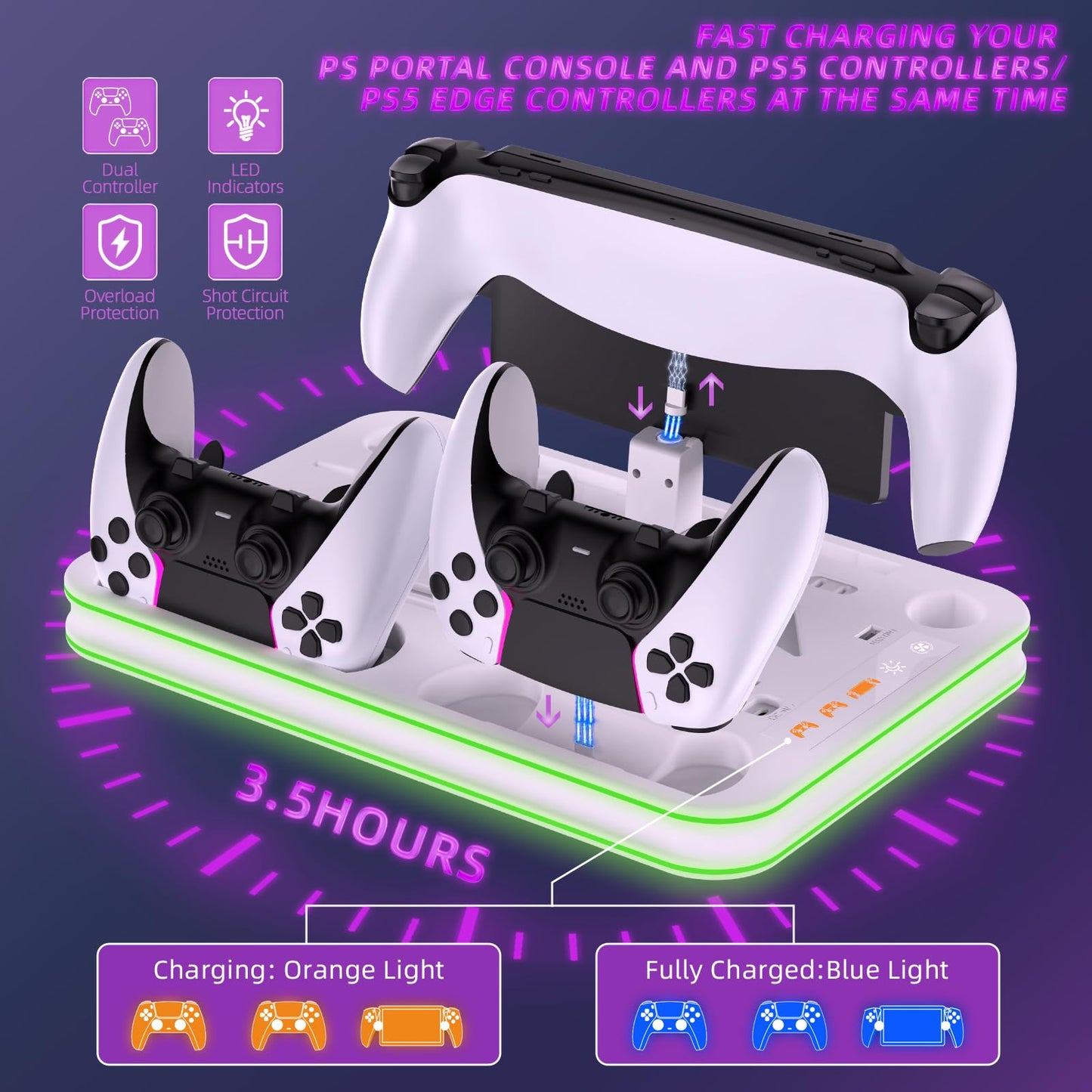 Stand and Cooling Station for PS5/PS5 Slim/PS5 Pro with RGB LED Controller Charging Dock Accessories, Charger for PlayStation 5 Controller and PS