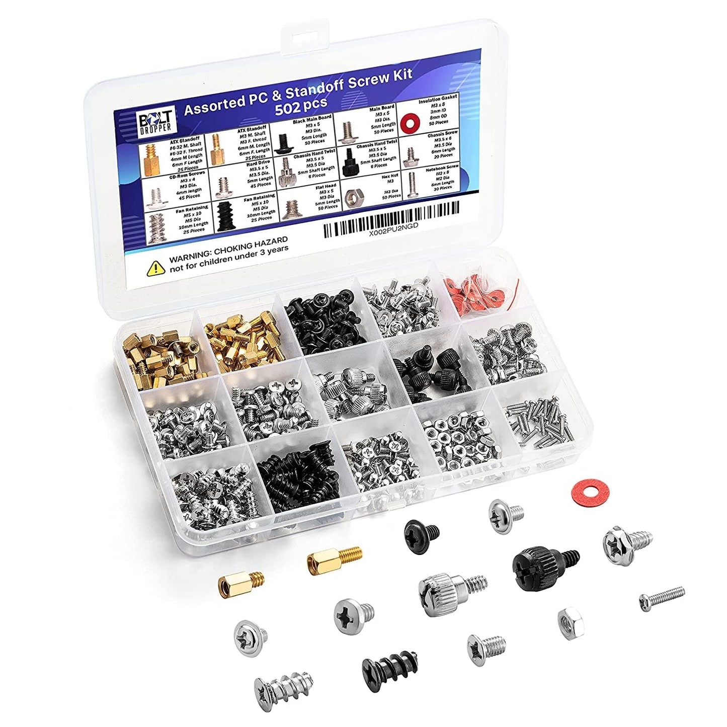 Bolt Dropper 502pcs Computer Screw Assortment Kit - Standoffs Screws for HDD Hard Drive, Fan, Chassis, ATX Case, Motherboard, Case Fan, Graphics, SSD