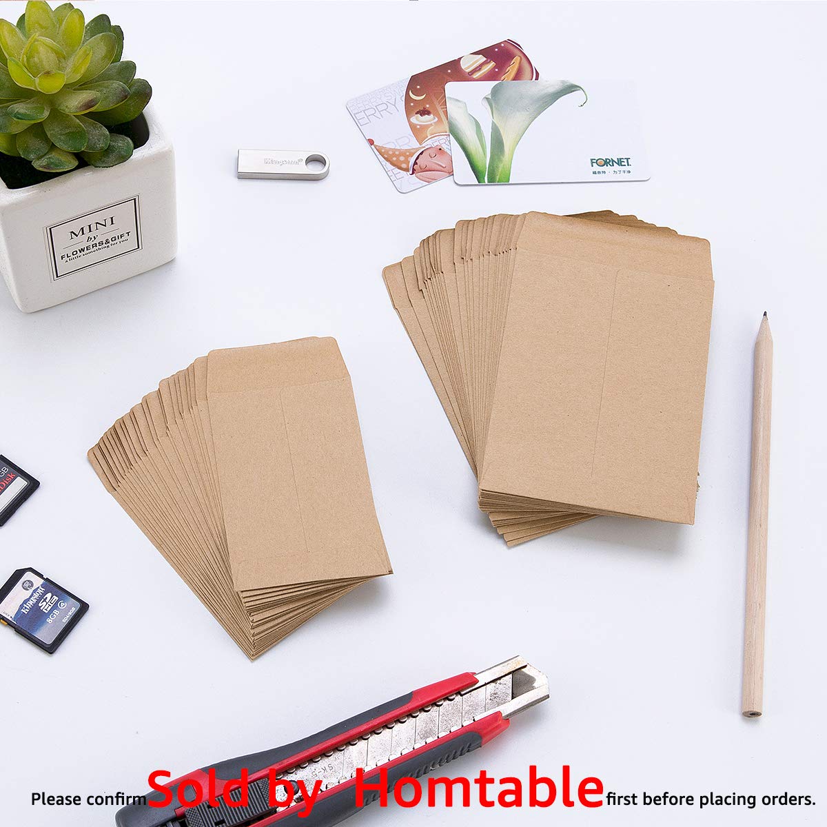100 Pack Small Coin Envelopes Self-Adhesive Kraft Paper 2.25"×3.5"
