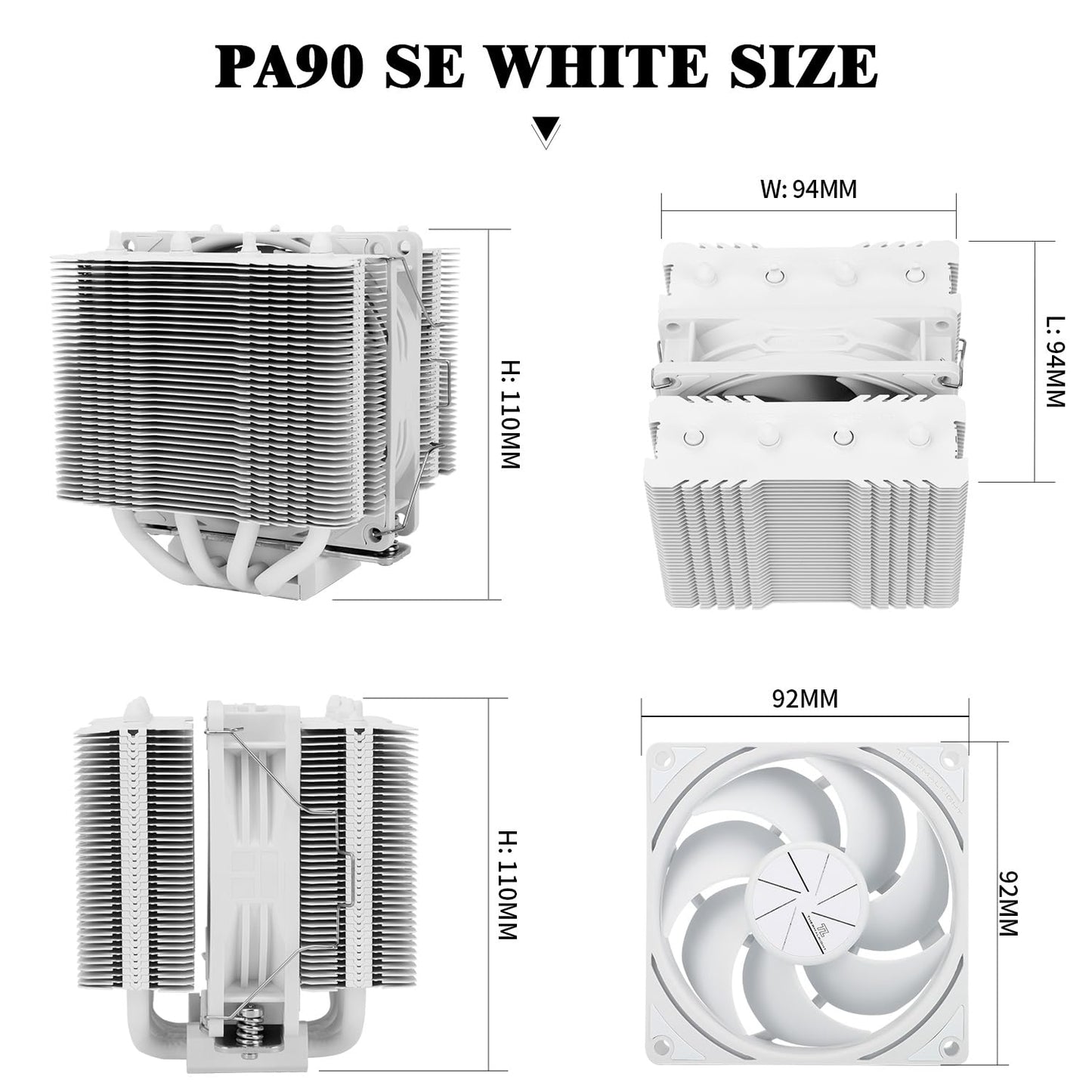 Thermalright Peerless Assassin 90 SE White Dual-Towers CPU Cooler, with Aluminum Heatsink Cooling,High Perfommance PC Radiator, 110mm Tall,Intel