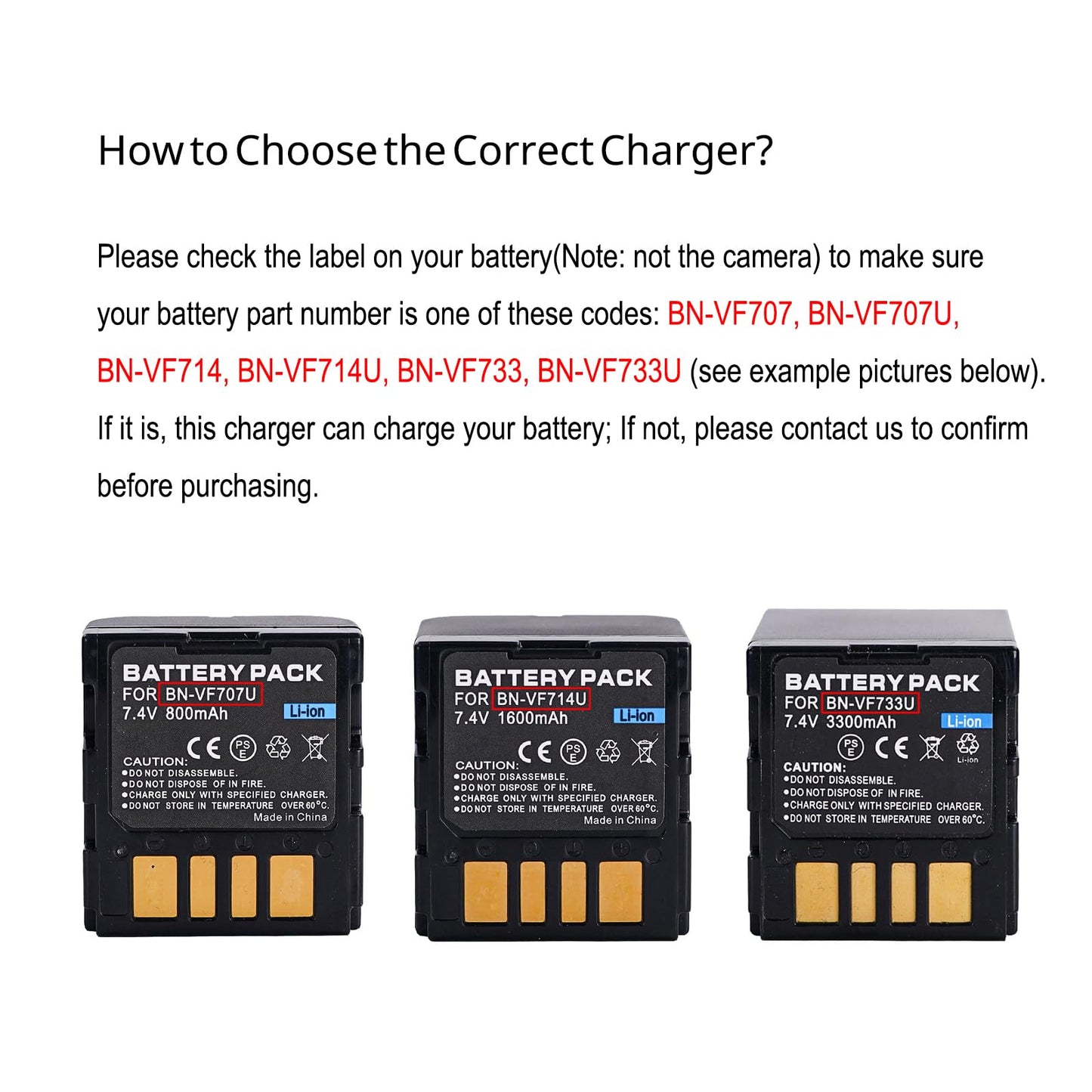 BN-VF707 Battery Charger for JVC BN-VF707U, BN-VF714, BN-VF714U, BN-VF733, BN-VF733U, GR-D29, GR-D239, GR-D240, GR-D244, GR-D245, GR-D246, GR-D247