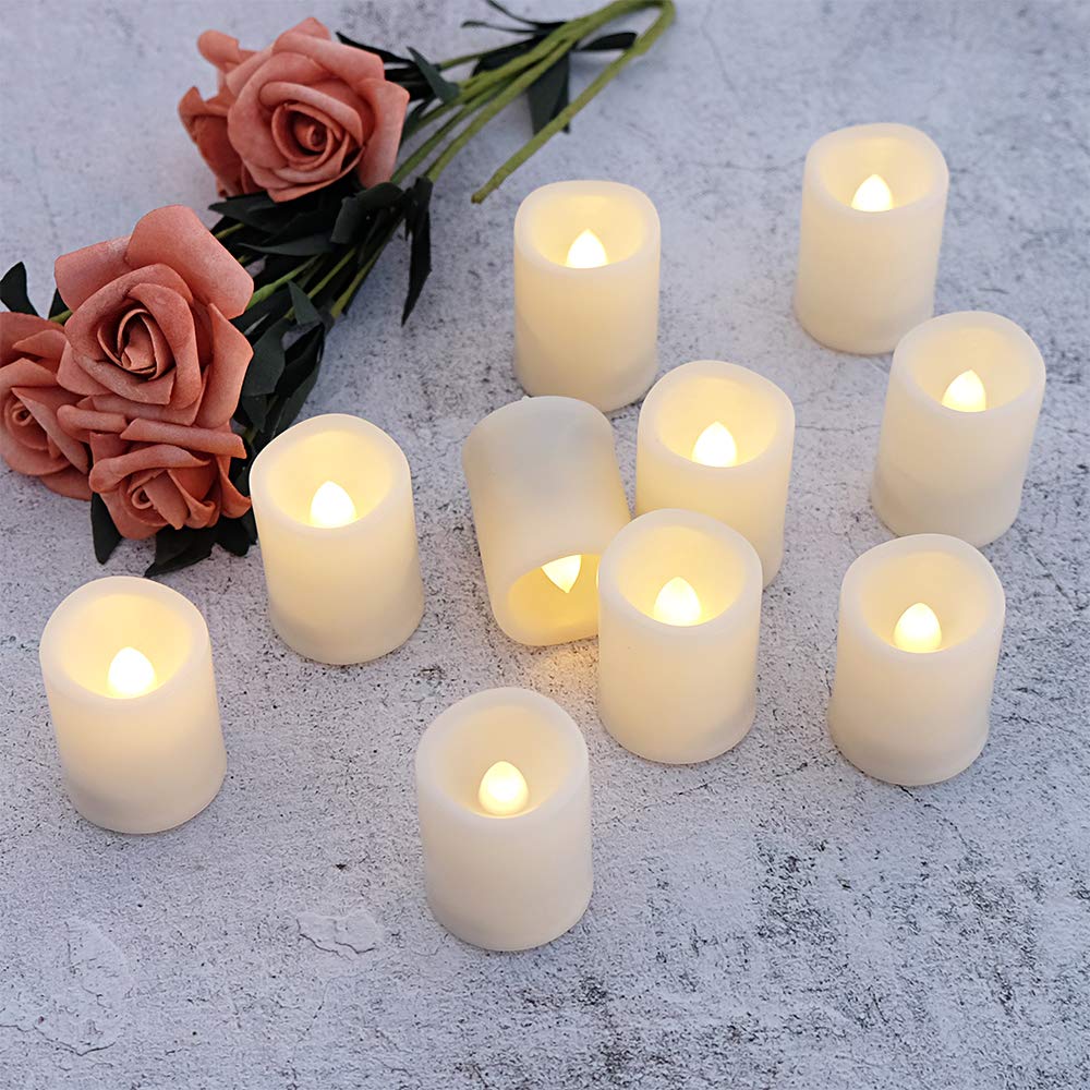 DRomance Flameless Flickering LED Votive Candles Remote and Timer, Battery Operated Tealights Battery Included, Amber Yellow Light 1.5 x 2 inch Set